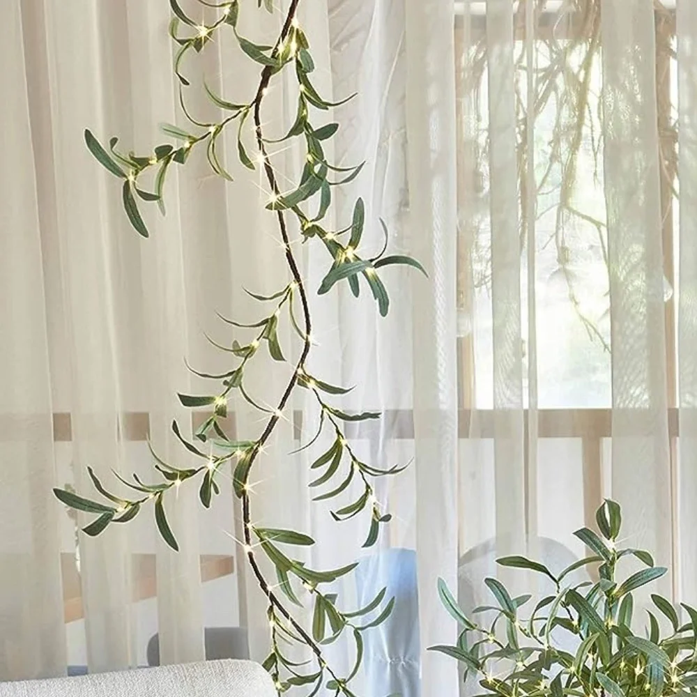 Lghted Olive Garland Battery Operated with Timer 96 Fairy Lights 6FT,